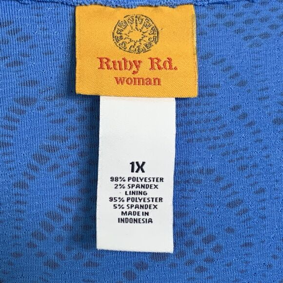 Ruby Road NWT Blue Lace Top Plus Size 1X Texture Lace 3/4 Sleeve Pullover V-Neck - Picture 4 of 10